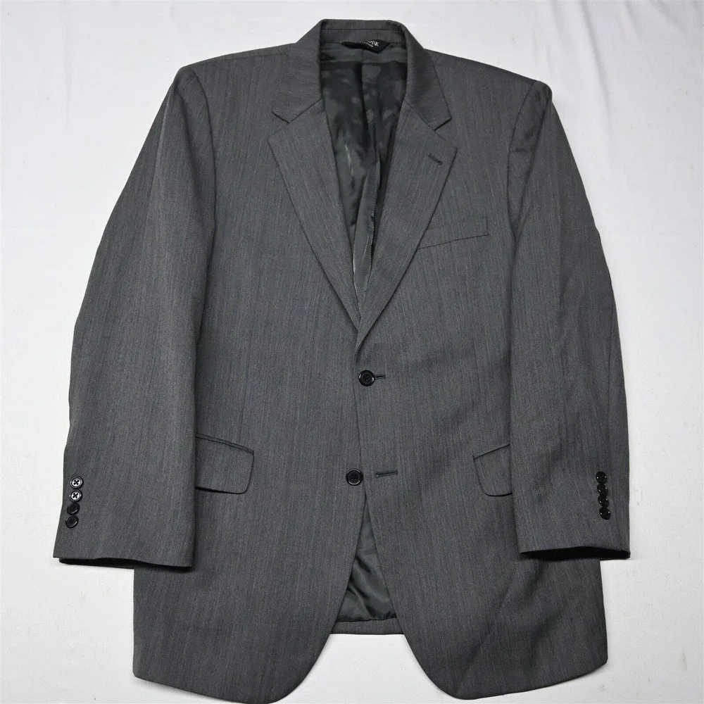 Jos A Bank 42R Gray Herringbone 100% Wool Mens Blazer Suit Jacket Sport Coat - Picture 1 of 12